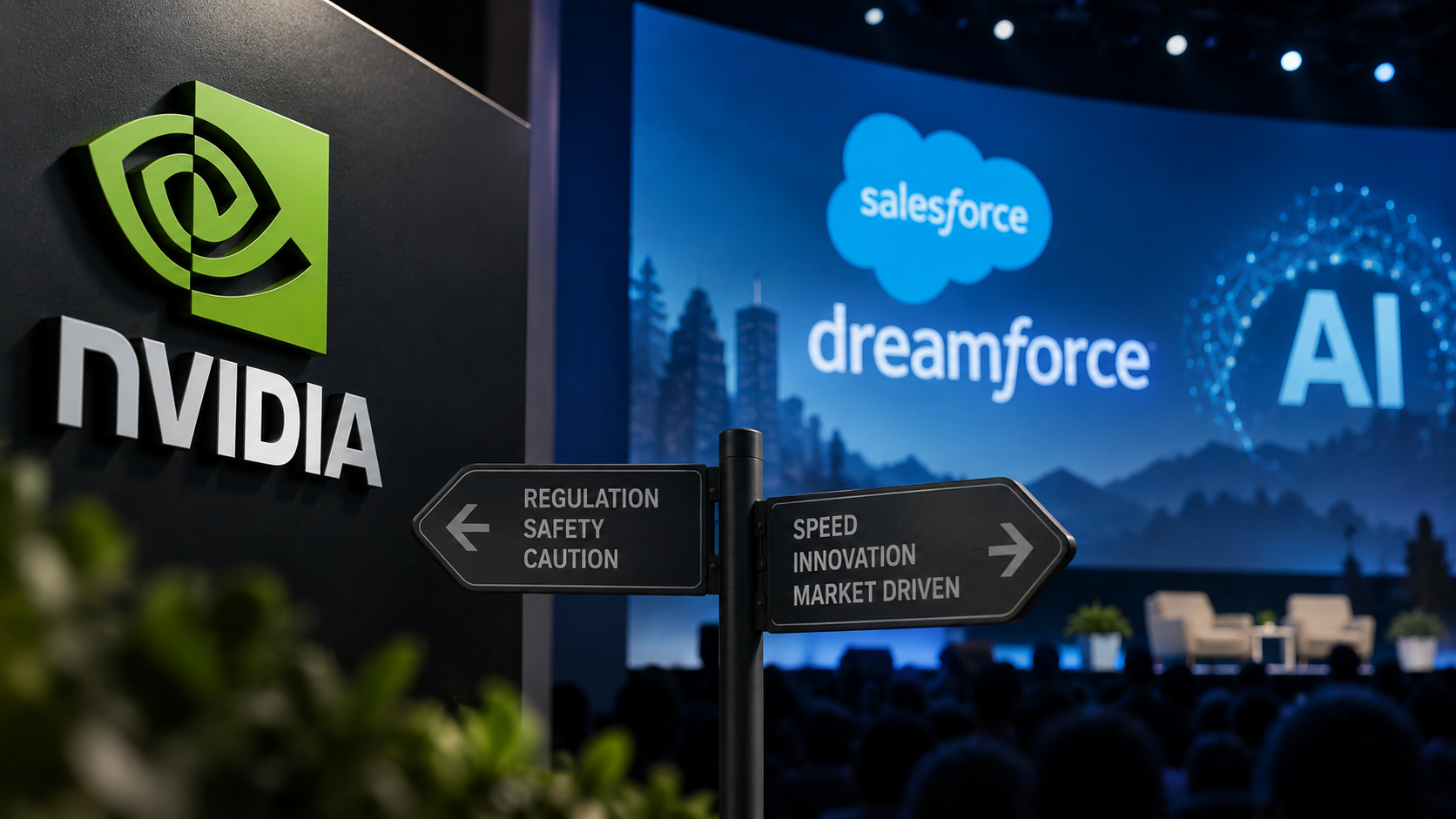 Nvidia’s Huang Takes a Different Line on AI Risk At Dreamforce Conference