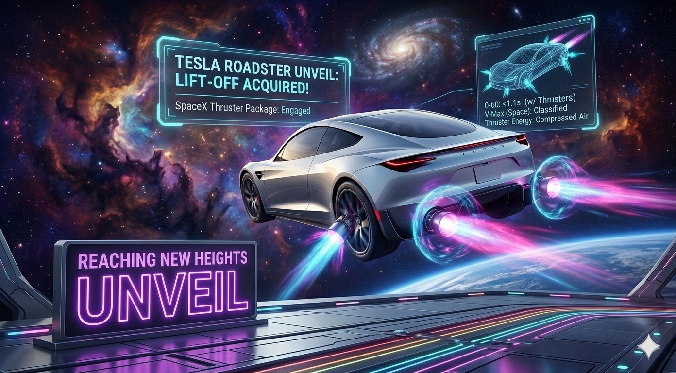 Tesla Unveils Long-Awaited Roadster With “Flying” Thrusters